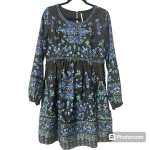 Free People Russian Doll Dress Black Blue Floral Size 10 Boho
